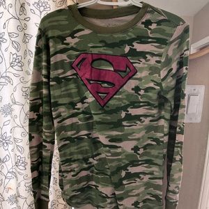 Superman Women’s T-Shirt Long Sleeve Size S Army